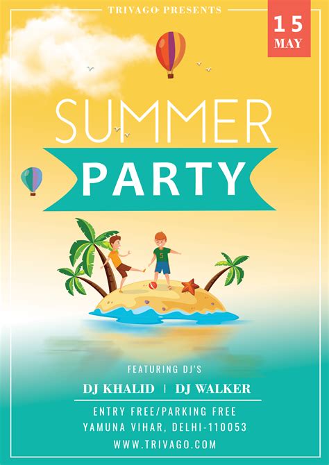 Summer Flyer Template Free Yellow Pink Blue Modern Simple Illustration Summer Party Invitation