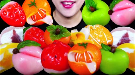 Asmr Rainbow Fruit Rice Cake Wagashi Mochi Ice Cream Desserts