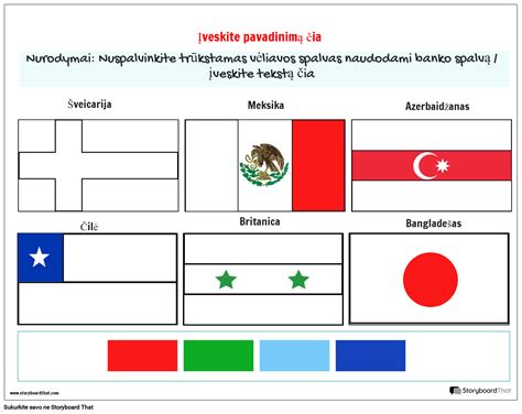 Vėliavos spalvinimo darbalapis Storyboard af lt examples