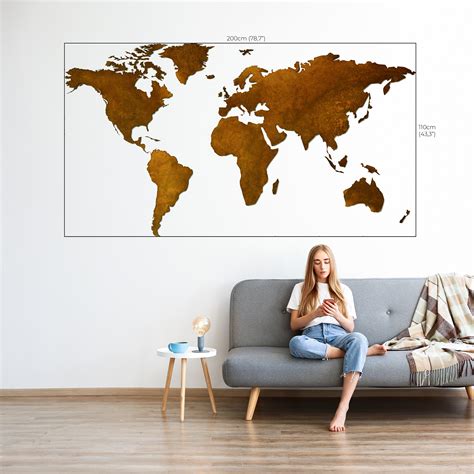 World Map Metal Wall Art Map Wall Decor Corten Wall Map Etsy