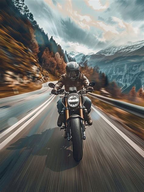 A Man On A Motorcycle Races Through A Winding Mountain Road With