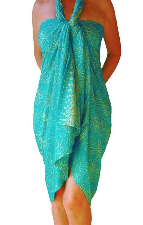 Plus Size Clothing Womens Sarong Wrap Skirt Or Dress Aqua Green And Creamy White Sea Anemone