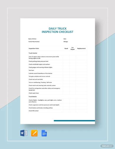 Free 12 Truck Inspection Checklist Samples Food Fire Safety