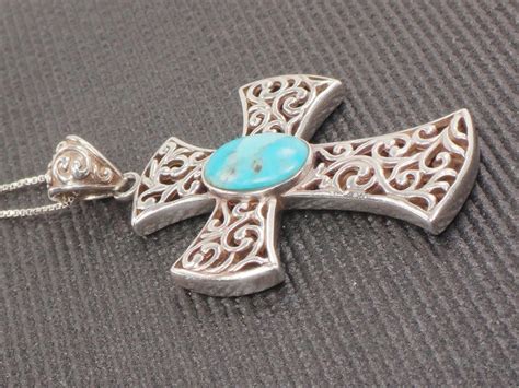 Vintage Sterling Silver Turquoise Cross Necklace Large Cross Etsy