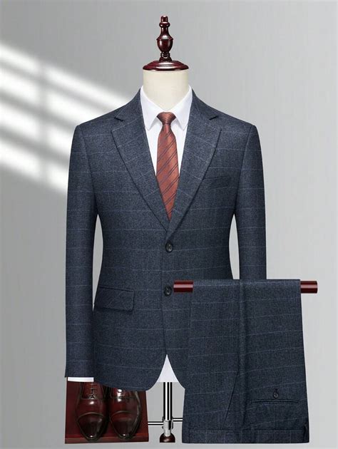 Manfinity Mode Men 1pc Plaid Single Breasted Blazer And 1pc Suit Pants Shein Usa