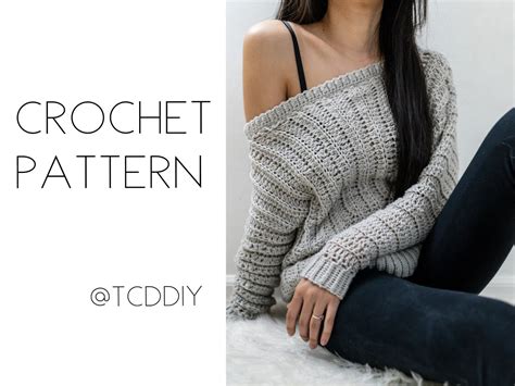 Crochet Pattern Crochet Oversized Off The Shoulder Sweater Etsy