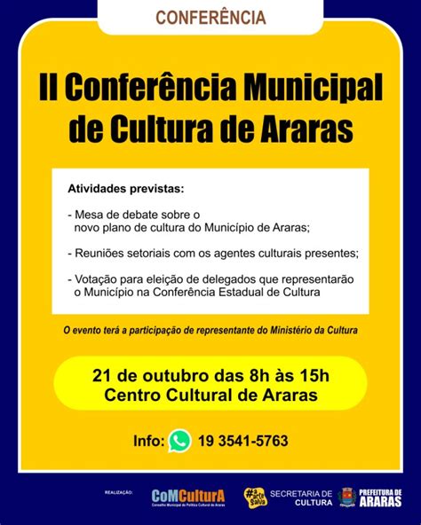 Munic Pio De Araras Confer Ncia Municipal De Cultura Acontece No