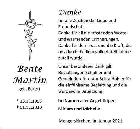 Traueranzeigen Von Beate Martin Vrm Trauer De