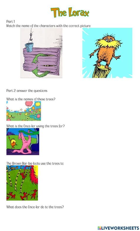 The Lorax Worksheet Live Worksheets Worksheets Library