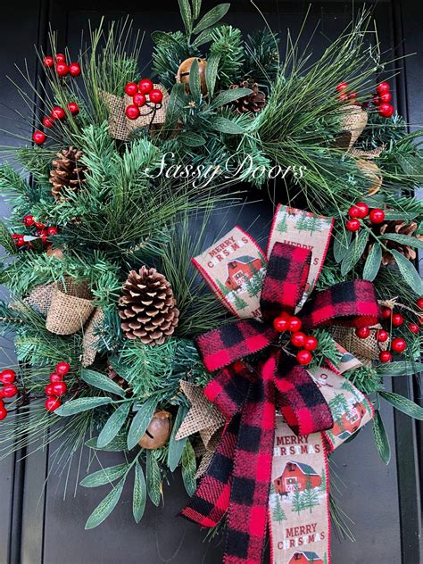 Woodland Christmas Wreath Buffalo Plaid Christmas Wreath Country