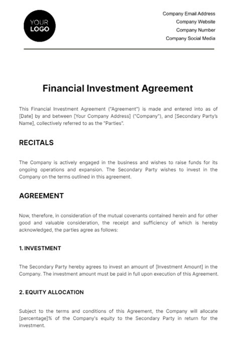 Free Finance Agreement Templates And Examples Edit Online And Download