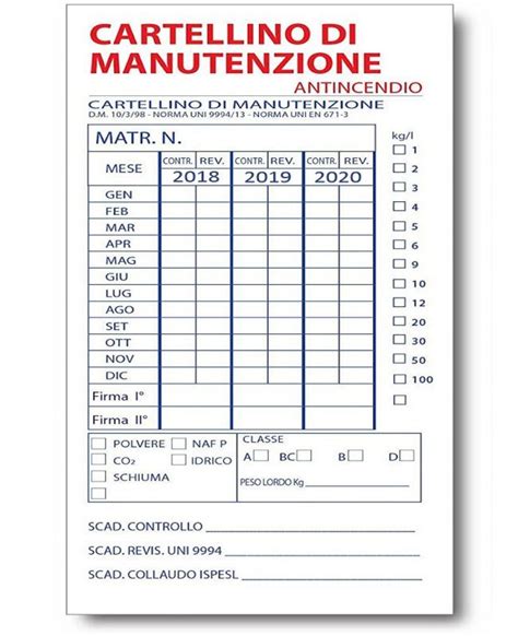 Cartellino Di Manutenzione Meccanica Tecnica