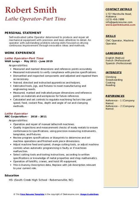 10 Lathe Operator Resume Samples Templates For 2025