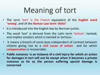 An Introduction To Law Of Torts Meaning Nature And Essential Elements