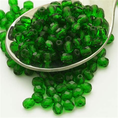 4 Grams 4mm Green Emerald Czech Glass Beads Faceted Rounds Etsy