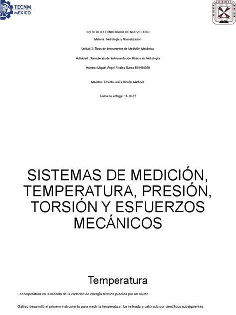 Instrumentación Básica En Metrología Pdf Medición Presión