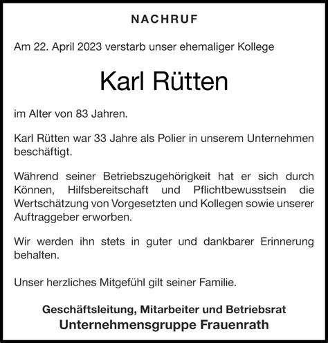 Traueranzeigen Von Karl R Tten Aachen Gedenkt