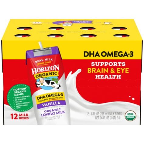 Horizon Organic DHA Plus Omega 3 Vanilla Lowfat Milk 12 Ct 8 Fl Oz