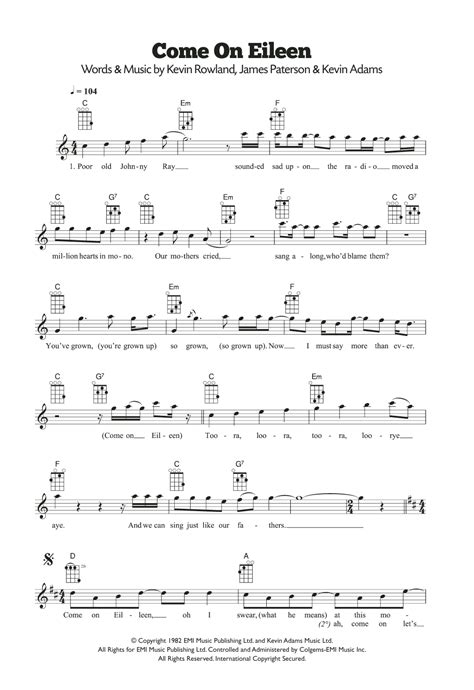 Come On Eileen | Sheet Music Direct