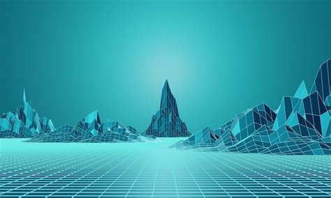 Premium Photo D Rendering Low Poly Mountain Grid Greenish Blue