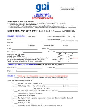 Fillable Online GNI Gathering Registration Form Early Fax Email Print