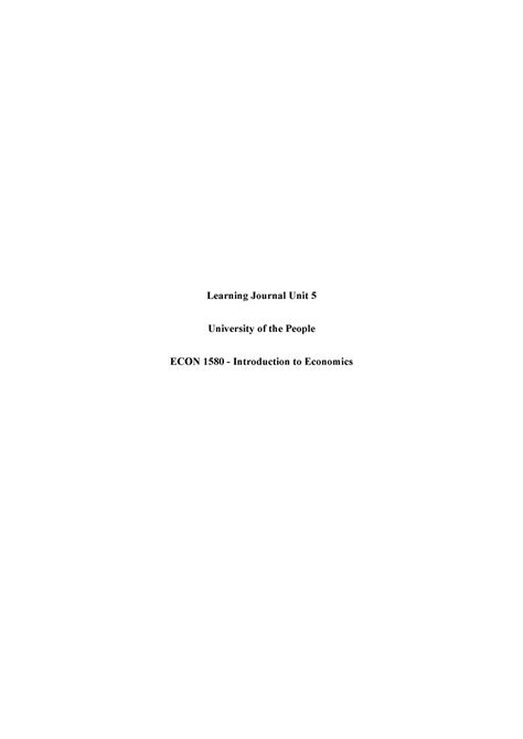 Econ Journal Unit Learning Journal Unit University Of The