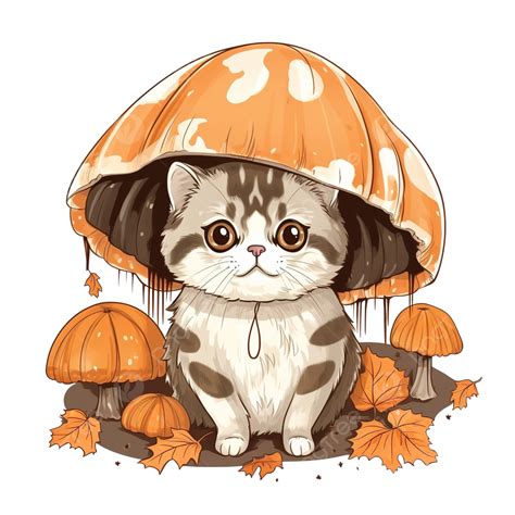 Cat In Mushroom Costume Hand Drawn Halloween Illustration Hand Drawn