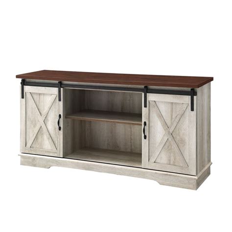 Woven Paths Sliding Farmhouse Barn Door Tv Stand For Tvs Up To 65 White Oakbrown Walmart