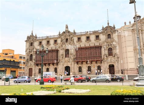 Archbishop S Palace And Cathedral Plaza De Armas Lima Peru Stock