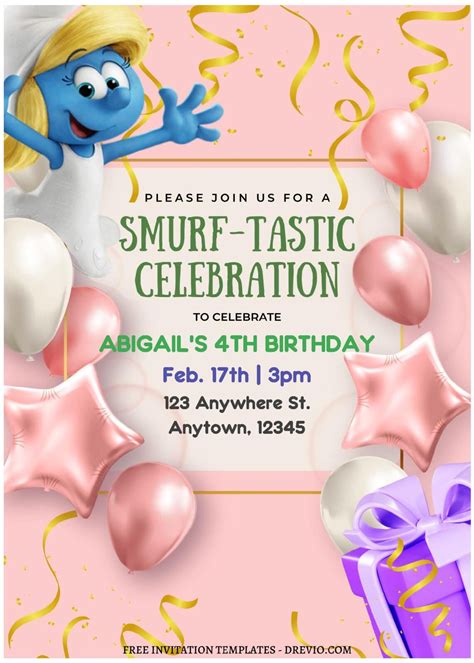 Free Editable PDF Smurfette Birthday Invitation Templates