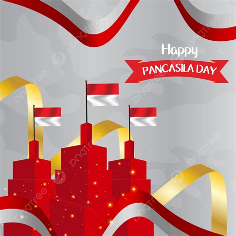 Happy Selamat Hari Lahir Pancasila Day Holiday With Wave Flag