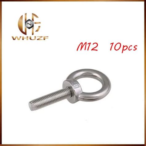 M12 20 304 Stainless Steel Lifting Eye Bolts Round Ring Hook Bolt 10pcs