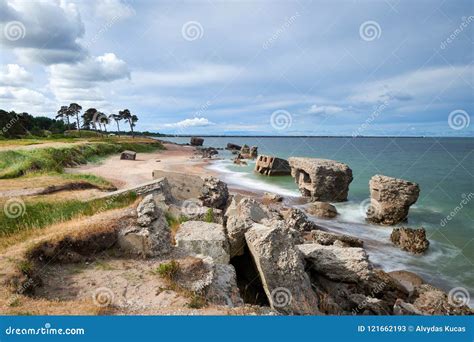 Bunker Ruins Near The Baltic Sea Beach Part Of The Old Fortress In The