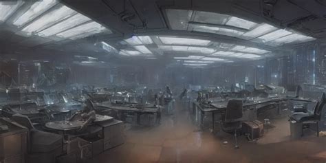 A Dystopian Cyberpunk Office Interior With Huge Stable Diffusion