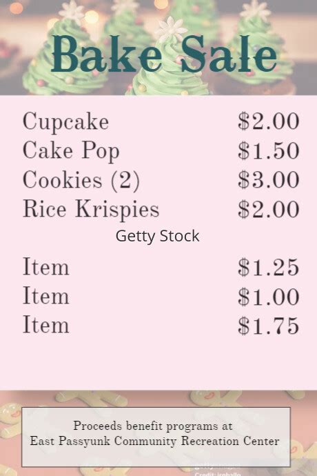 Bake Sale Price List Postermywall