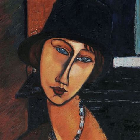 A Painting Of A Woman Wearing A Black Hat With Pearls On Her Neck And