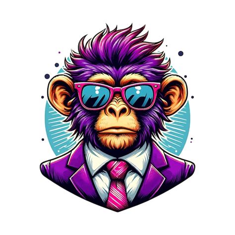 Premium Vector A Purple Cartoon Monkey Wearing A Suit Tie And Sunglasses