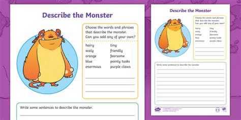 How To Describe A Monster In A Story Adjectives Activity