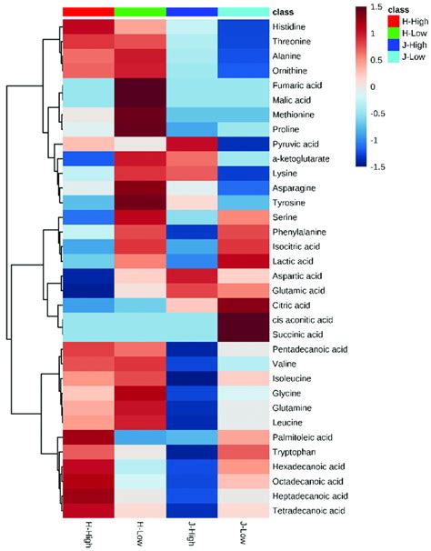 Heat Map For Hierarchical Clustering Of 34 Identified Metabolites Download Scientific Diagram