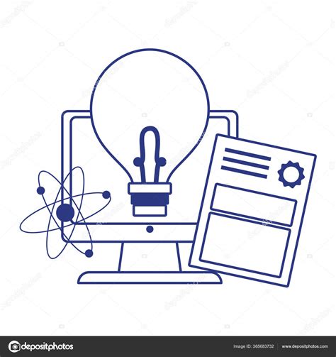 Isolated Computer Atom Light Bulb And Diplom Vector Design Stock Vector