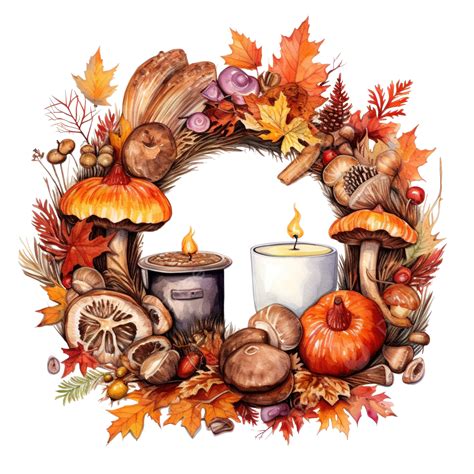 Autumn Wreath In Honor Of Thanksgiving Turkey Mushrooms Png