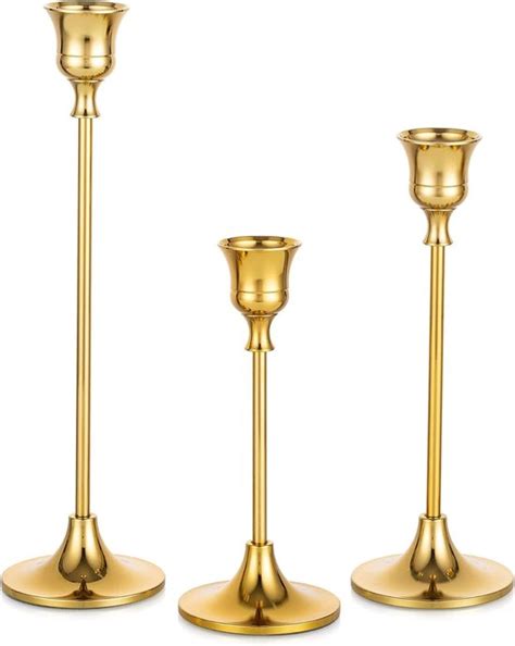 Kaarsenstandaard Metaal Goud Set Van 3 Decoratieve Vintage