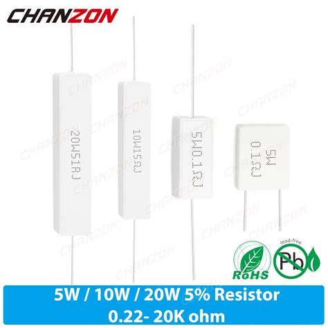 10Pcs Pack 5W 10W 20W Ceramic Wirewound Resistor 0 1 0 15 0 5 2 15 20