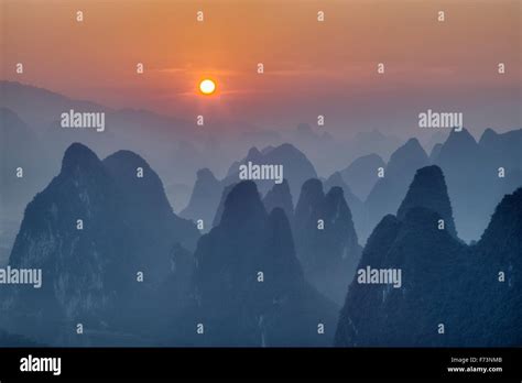 Limestone Karst Formations at Sunrise Guilin Region Guangxi, China ...