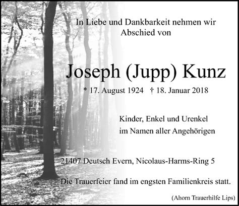 Traueranzeigen Von Joseph Kunz Trauer L Neburg De