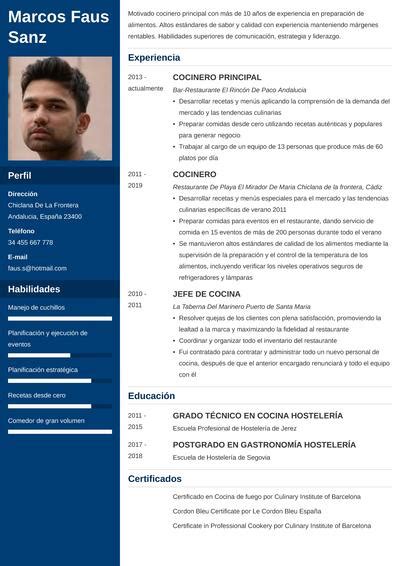 Ejemplo De Cv Para Cocinero Curriculum Vitae Para Cocina