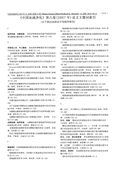 《中国血液净化》第六卷2007年论文主题词索引word文档在线阅读与下载无忧文档