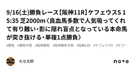 9 16 土 🏆勝負レース🏆【阪神11r】ケフェウスs 15 35 芝2000m〈良血馬多数で人気吸ってくれて有り難い・影に隠れ盲点となっている本命馬が突き抜ける・単複1点勝負〉｜もな太郎