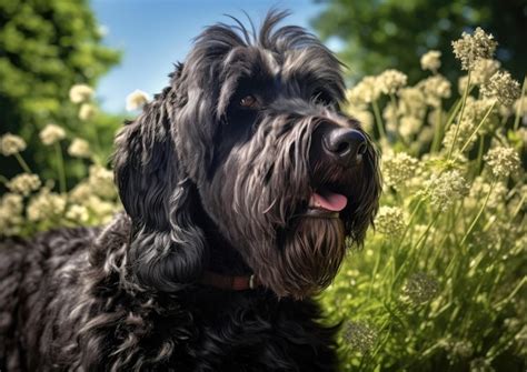 Premium Ai Image A Black Russian Terrier With A Glossy Wellgroomed