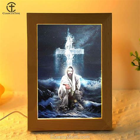 Jesus Outstretched Hands Saves Frame Lamp Wall Art Bible Verse Woode Ciaocustom